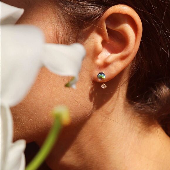 14k solid gold rainbow earrings perfect gift - Picture 1 of 5